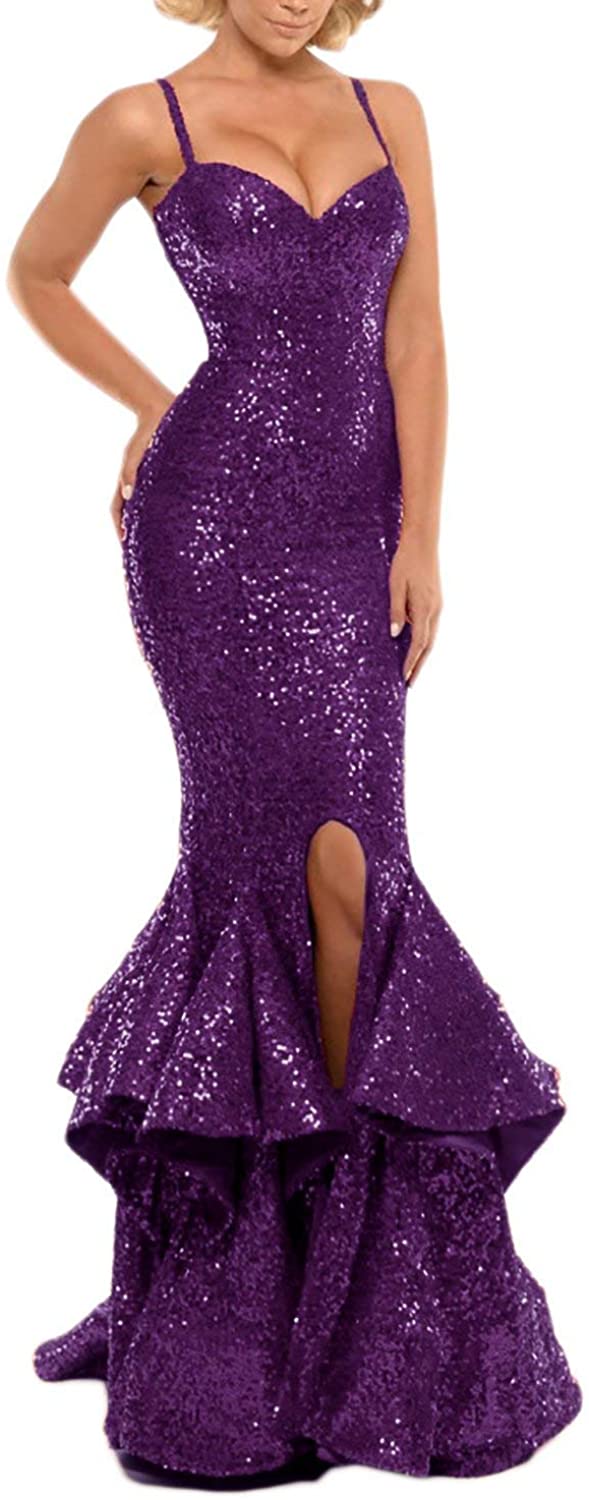 Price:$72.99 Vivian's bridal Women's Sequin Prom Gown Mermaid Bodycon Split Evening Dresses WLTE47 at Amazon Women’s Clothing store