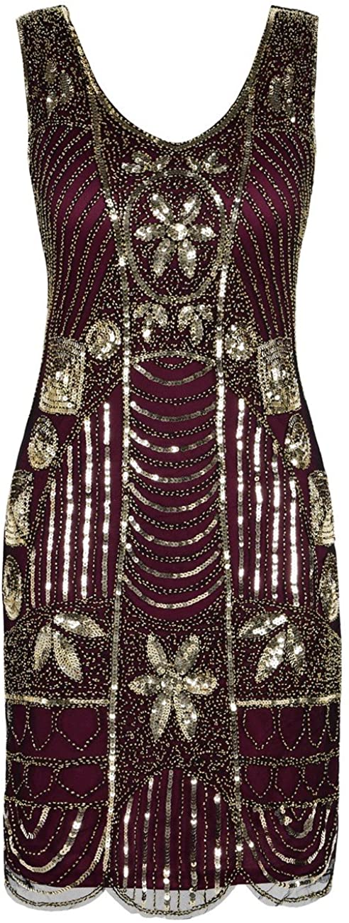 Price:$39.99    kayamiya Women's Retro 1920s Beaded Sequined Leaf Art Deco Gatsby Flapper Dress  Clothing