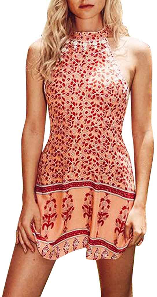 Price:$1.99    Women's Sexy Bohemian Midi Dress Halter Backless Paisley Printed Short Dress Sleeveless Summer Beach A-Line Dress S-XL  Clothing