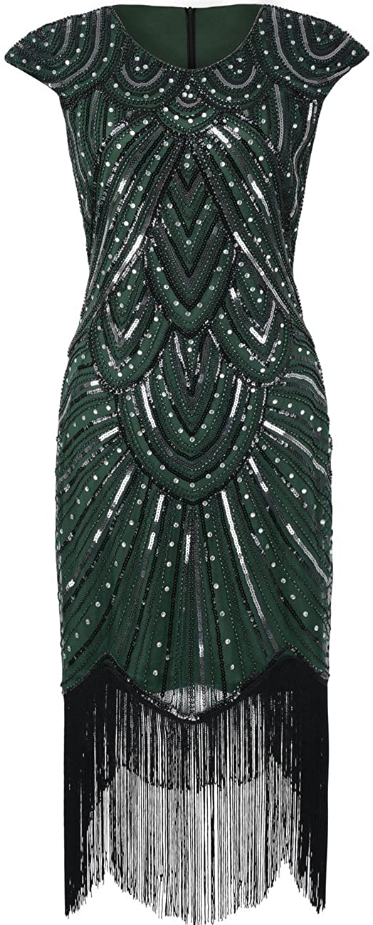 Price:$39.99    PrettyGuide Women's 1920s Flapper Dress Crystal Sequin Embellished Fringed Gatsby Dress  Clothing