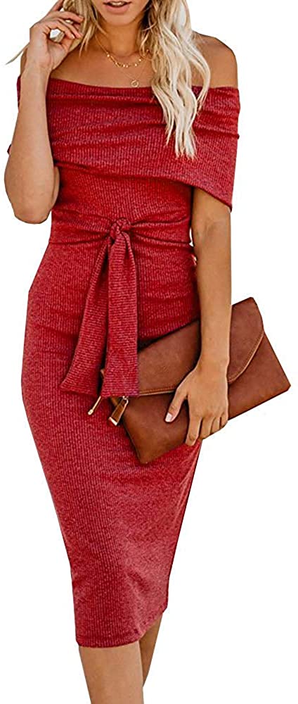 Price:$14.98 Nulibenna Womens Summer Striped Maxi Off The Shoulder Bodycon Dress Cocktail Long Bandeau Sundresses with Belt at Amazon Women’s Clothing store