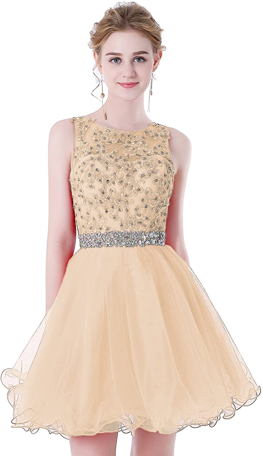 Price:$39.00    HEIMO Women's Beaded Lace Homecoming Dresses Short Sequins Appliques Prom Gowns H108  Clothing