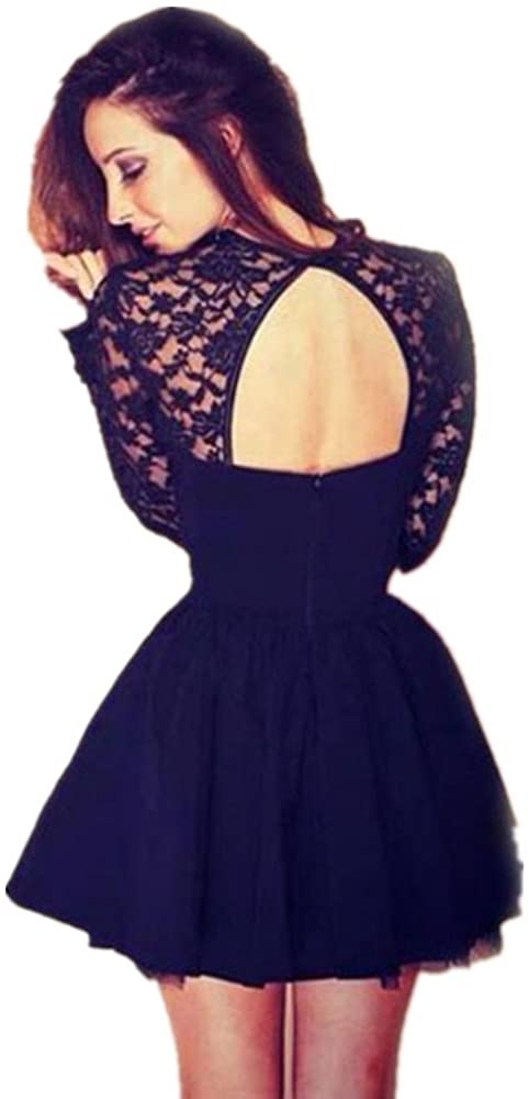 Price:$6.09 LISTHA Lace Backless Dresses for Women Long Sleeve Keyhole Mini Dress Party at Amazon Women’s Clothing store