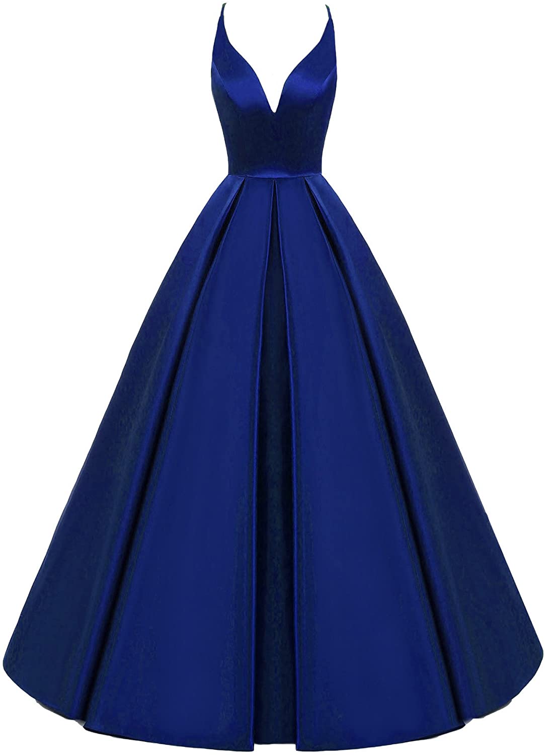 Price:$129.99    Lemai Backless Deep V Neck Simple Long A Line Prom Gowns Evening Dresses Royal Blue US 8  Clothing
