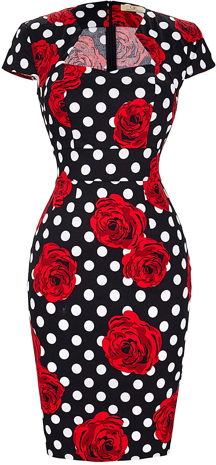 Price:$26.99 Women's 1950s Retro Vintage Cap Sleeve Floral Pencil Dress 2XL CL7597-11 at Amazon Women’s Clothing store
