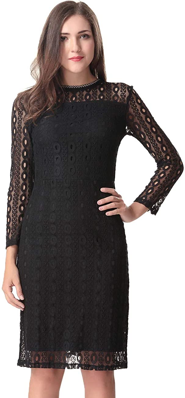 Price:$29.99    Aphratti Women's Long Sleeve Vintage Lace Overlay Midi Cocktail Dress  Clothing