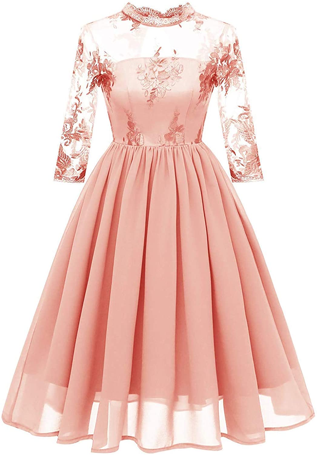 Price:$29.99    ANCHOVY Womens Floral Lace V Neck Prom Dresses Elegant Long Sleeve Midi Dresses C86  Clothing