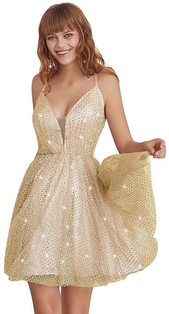 Price:$58.30    Leeskoot Sparkly Juniors Homecoming Dresses Short Glitter Formal Prom Ball Gown for Women  Clothing