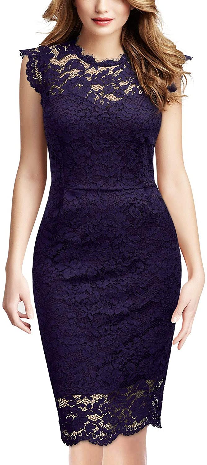 Price:$39.99    Miusol Women's Retro Floral Lace Slim Evening Cocktail Mini Dress (XX-Large, Purple)  Clothing