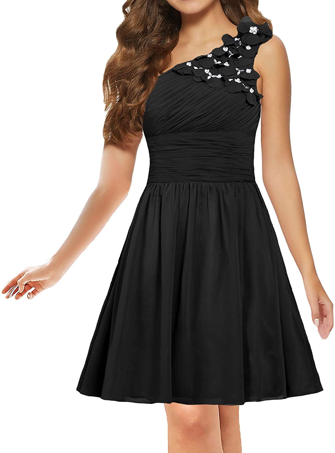 Price:$35.99    ANTS Women's Chiffon One Shoulder Prom Dress Short Evening Dress  Clothing