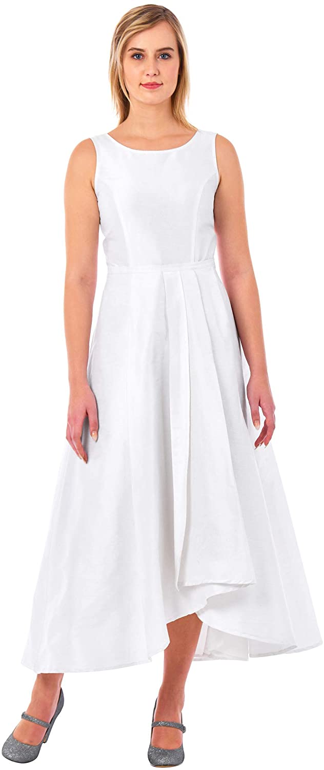 Price:$59.95 eShakti FX Asymmetric wrap Skirted Polydupion Dress White at Amazon Women’s Clothing store