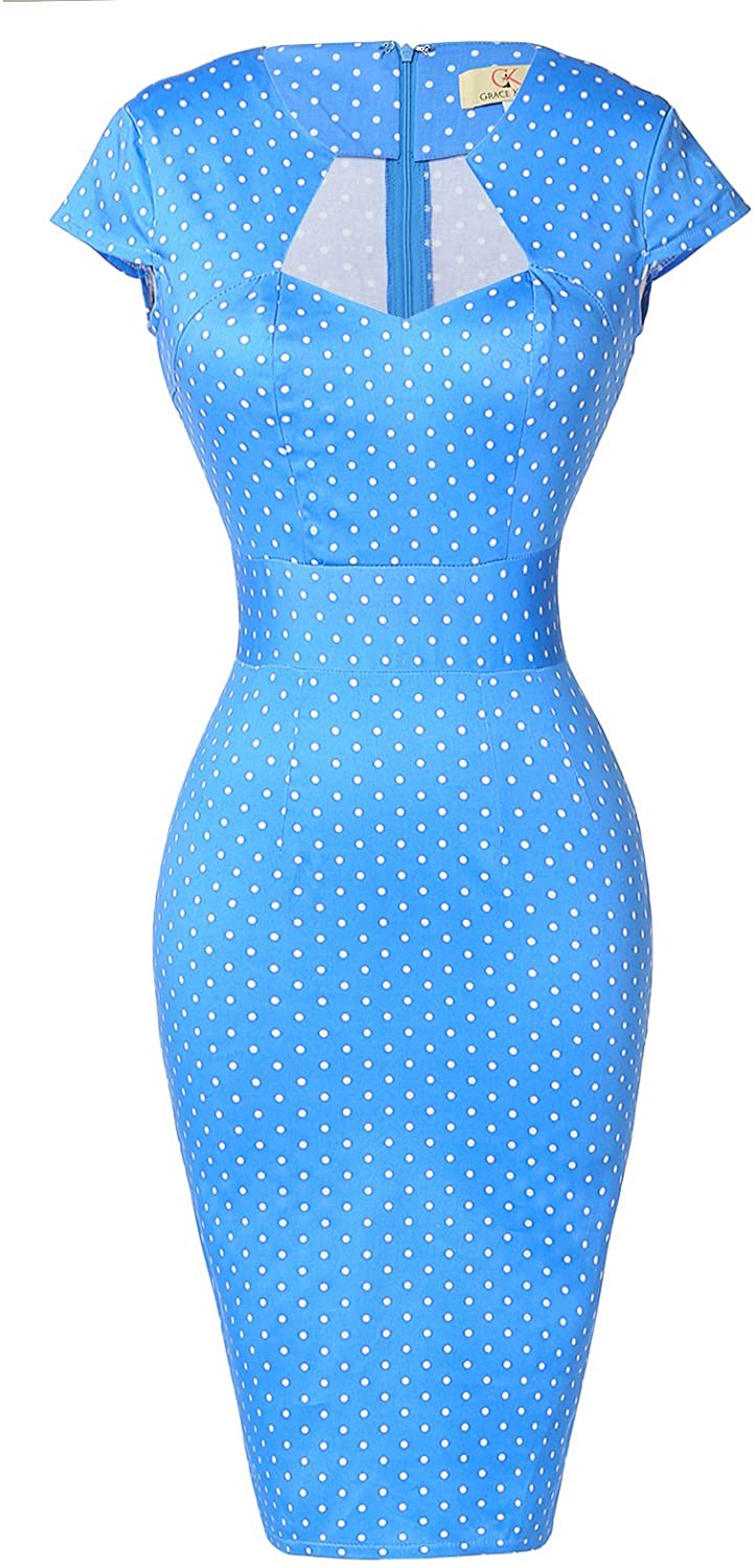 Price:$26.99 Women Vintage Dresses Cocktail Dress Polka Dot Cap Sleeve Blue L CL7597-4 at Amazon Women’s Clothing store