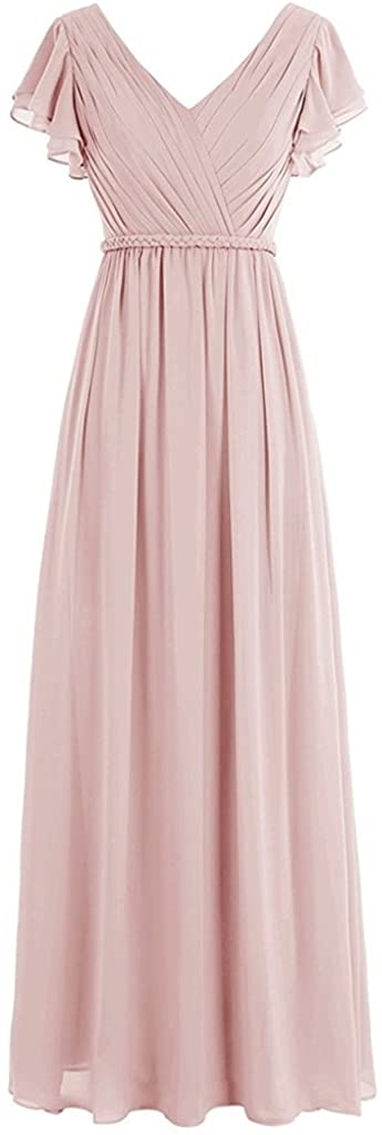 Price:$46.99    Lafee Bridal Cap Sleeve V-Neck Chiffon Bridesmaid Dress Long Evening Party Dress  Clothing