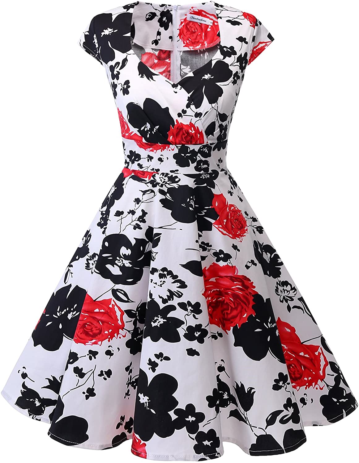 Price:$28.99    Bbonlinedress Women Short 1950s Retro Vintage Cocktail Party Swing Dresses Red Flower S  Clothing