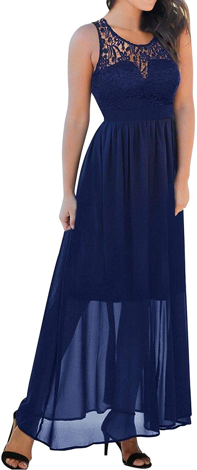 Price:$25.99    AUDATE Women's Sleeveless Open Back Lace Chiffon Cocktail Party Prom Wedding Dress Navy 2XL  Clothing
