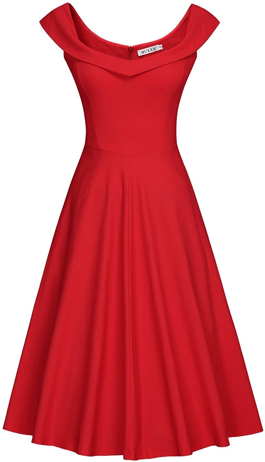 Price:$29.99    MUXXN Women's 1950s Scoop Neck Off Shoulder Cocktail Dress  Clothing
