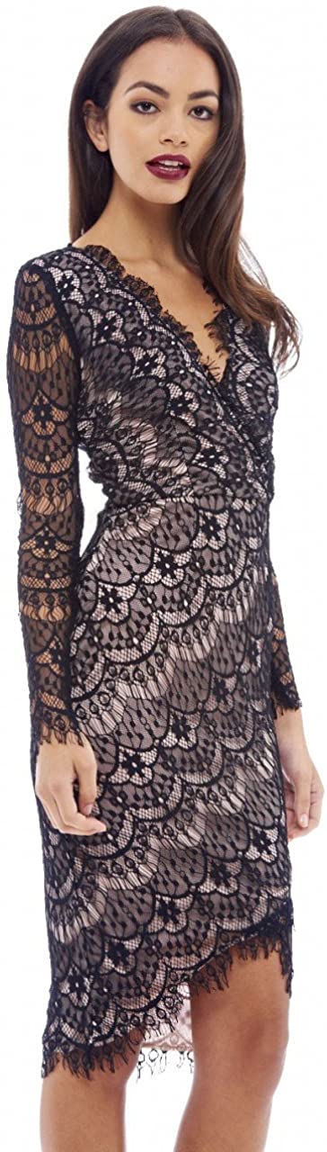 Price:$34.95    AX Paris Women's Crossover Contrast Lace Dress  Clothing