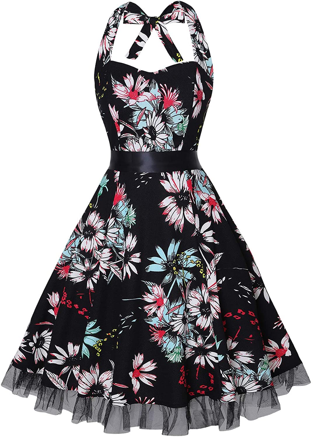 Price:$22.99    oten Women's Vintage Halter Dress 1950s Floral Sping Retro Rockabilly Cocktail Swing Tea Dresses  Clothing