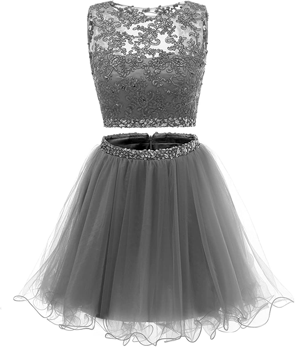Price:$39.00    Himoda Women's Two Pieces Short Prom Gowns Lace Beaded Homecoming Dresses H021  Clothing