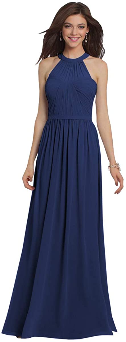 Price:$59.99 Women's Halter A Line Long Bridesmaid Dress Pleated Chiffon Evening Prom Gown at Amazon Women’s Clothing store