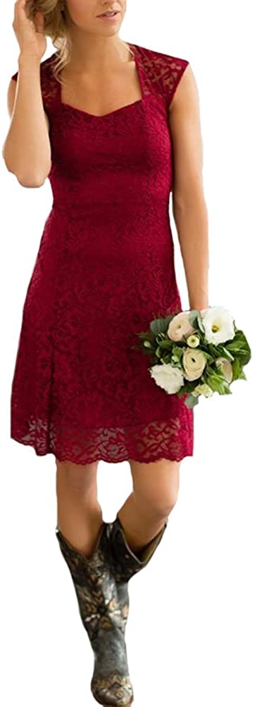 Price:$59.00 Lilyla Womens Country Knee Length Bridesmaid Dresses Full Lace Short Wedding Guest Dress at Amazon Women’s Clothing store