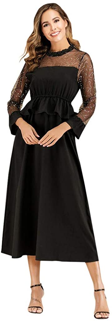Price:$1.77 Womens Sequin Lace Midi Dresses Lace Sleeve Elegant Party Cocktail Evening Peplum A-line Dresses Homecoming Long Dresses at Amazon Women’s Clothing store