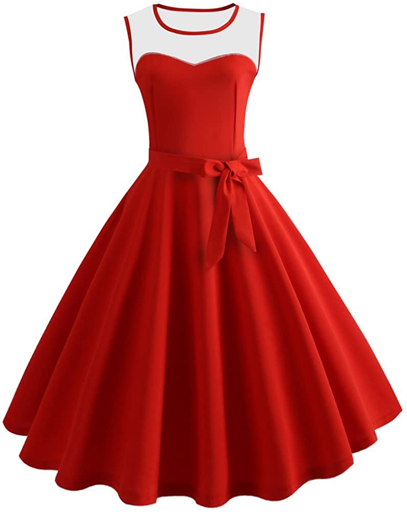 Price:$0.10 DongDong Women's Solid Mesh Audrey Hepburn Rockabilly Vintage Dress 1950s Retro Cocktail Swing Party Dress at Amazon Women’s Clothing store