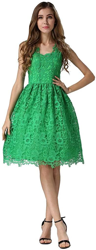 Price:$23.99    BUENOS NINOS Women's Sleeveless Fit and Flare V-Neck Lace Evening Gown Dress  Clothing