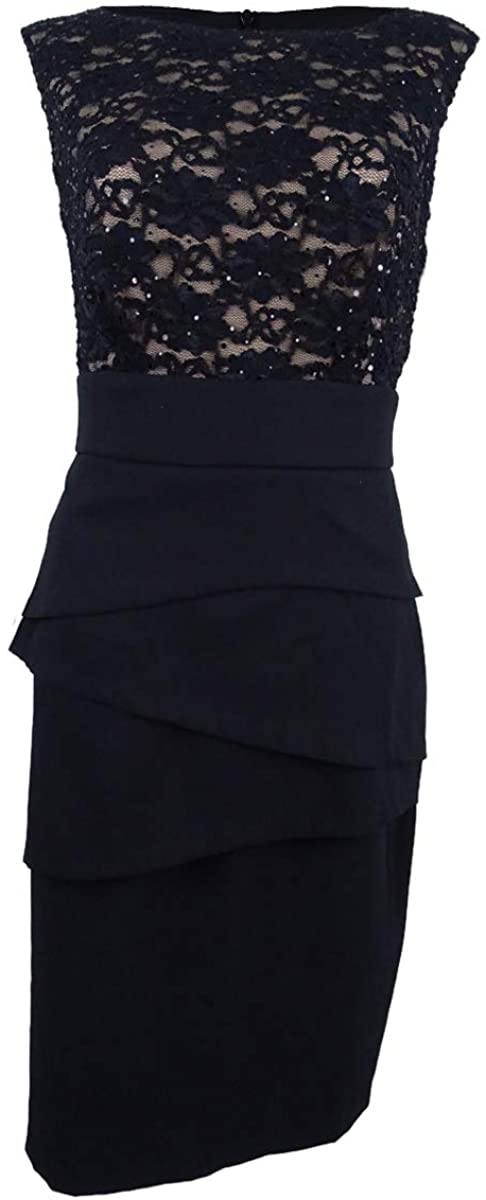 Price:$21.99    Connected Women's Tiered Lace Sheath Dress (12, Black/Nude)  Clothing