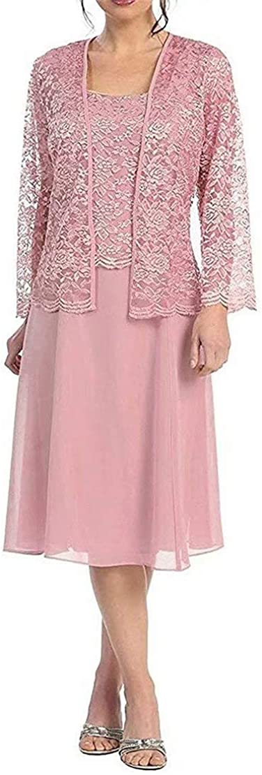 Price:$85.90    UZN Women's Lace Jacket Tea Length Chiffon Mother of Bride Dress  Clothing