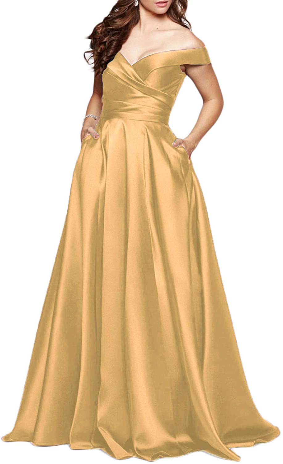 Price:$53.07 BEAUTBRIDE Women's Off Shoulder Long Prom Gown With Pocket at Amazon Women’s Clothing store