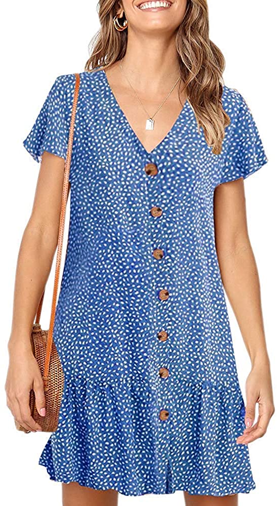 Price:$21.98 Huiyuzhi Womens V Neck Button Down Shirt Dresses Long Sleeve Ruffles Midi Skater Dress with Pockets at Amazon Women’s Clothing store