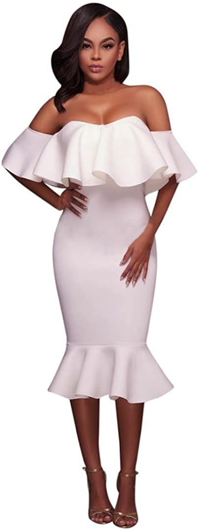 Price:$0.99    Challyhope Sexy Dress, Womens Off Shoulder Ruffles Bodycon Beach Evening Party Fishtail Dress  Clothing