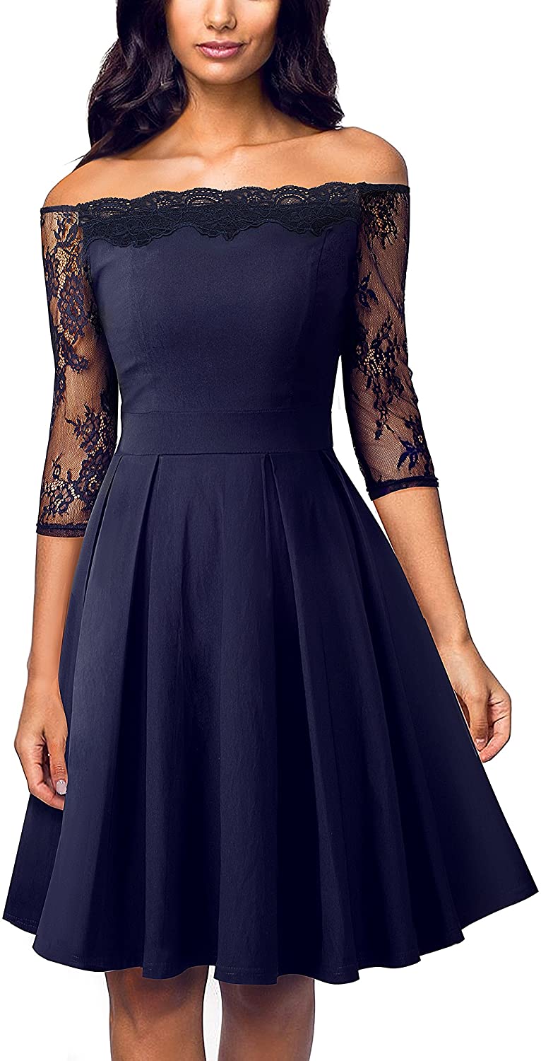 Price:$16.99    VELJIE Women's Vintage Lace Off Shoulder Party Cocktail Dress  Clothing