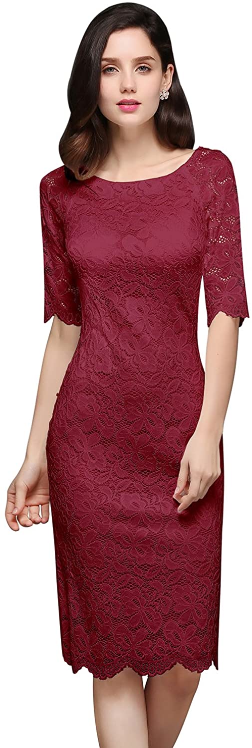 Price:$26.99 MisShow Women's Lace Floral Casual Wear to Work Cocktail Midi Prom Dresses at Amazon Women’s Clothing store