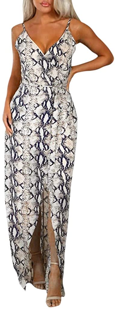 Price:$4.69 Yetou Womens Dress Sleeveless Vintage Printed Bohemian Flowy V Neck Backless Beach Maxi Dresses at Amazon Women’s Clothing store