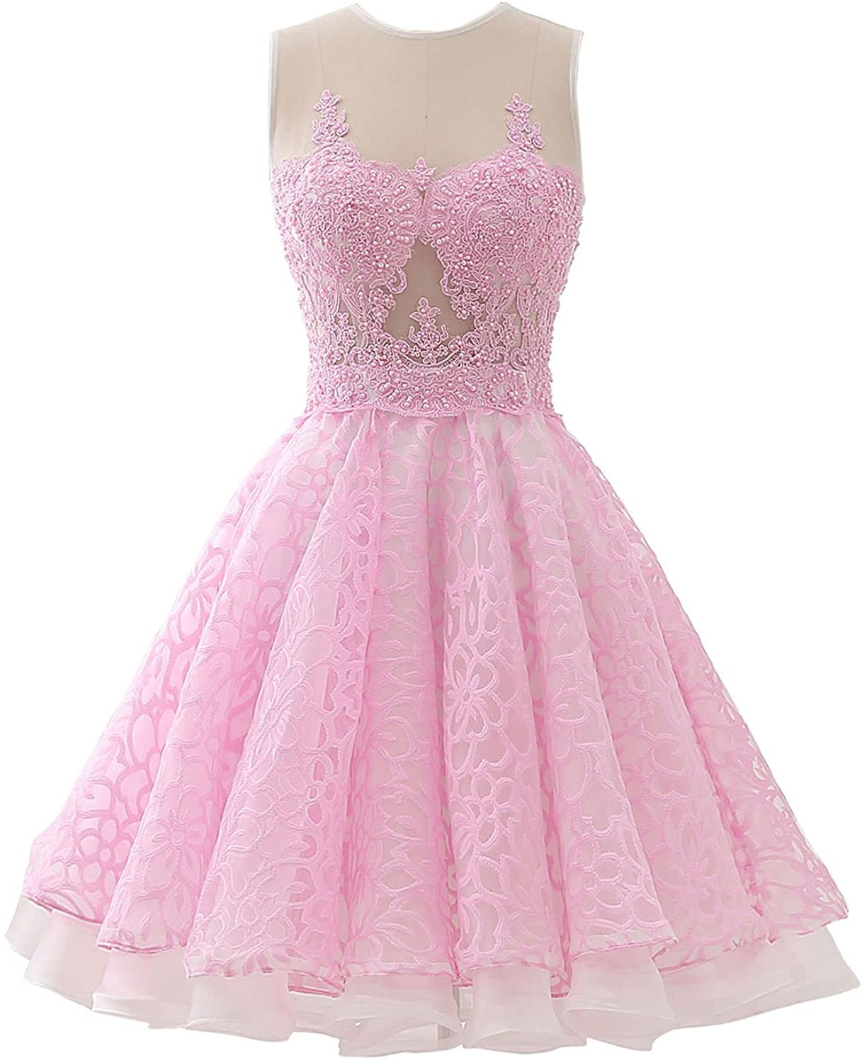 Price:$39.90    anmor Women's Beading Bodice Open Back Short Homecoming Dresses Prom Pleated Skirt ARSD352  Clothing