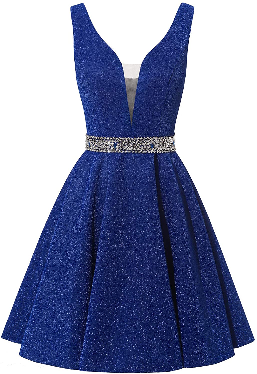 Price:$74.99    Yexinbridal Short Beaded Prom Dress V-Neck Glitter Homecoming Party Evening Gowns Royal Blue 10  Clothing