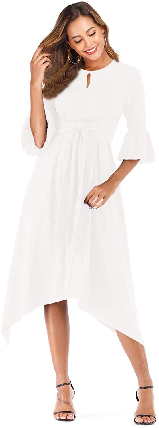 Price:$18.99    MIUSWN Womens 3 4 Sleeve Cocktail Dress Knee Length Business Work Midi Dress  Clothing