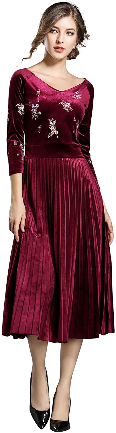 Price:$39.98    LAI MENG FIVE CATS Women's V Neck Velvet Party Cocktail Midi/Maxi Dress  Clothing