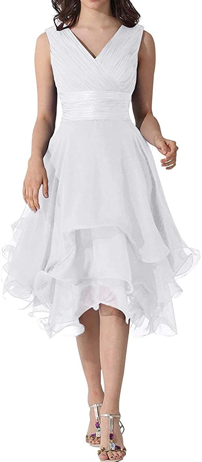 Price:$66.89 tutu.vivi Women's V-Neck Ruffles Chiffon Bridesmaid Dress 2019 Tea Length Empire Prom Party Gowns at Amazon Women’s Clothing store