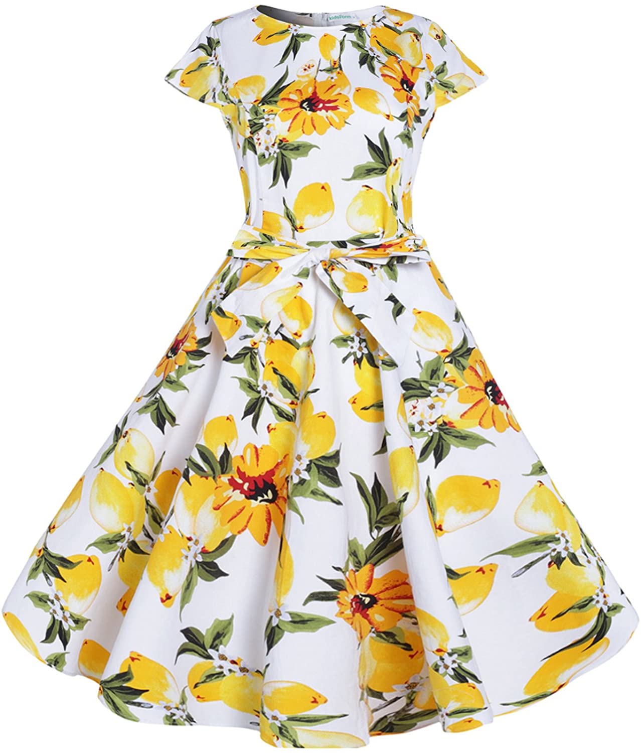 Price:$16.99 Kidsform Women Vintage Cocktail Dress Cap-Sleeves Boatneck A-Line Casual Floral Retro Cocktail Swing Party Dress at Amazon Women’s Clothing store