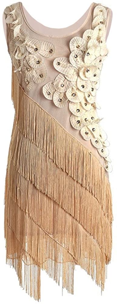 Price:$28.99    kayamiya Women's 1920s Beaded Fringe Irregular Hem Floral Flapper Art Deco Dress  Clothing