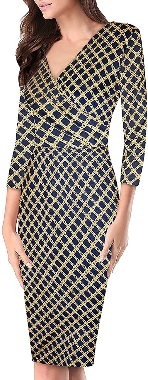 Price:$28.79    Women's Plum Cross V Neck MIDI Dress KDR44322X 11094 NAVGLD 1X  Clothing