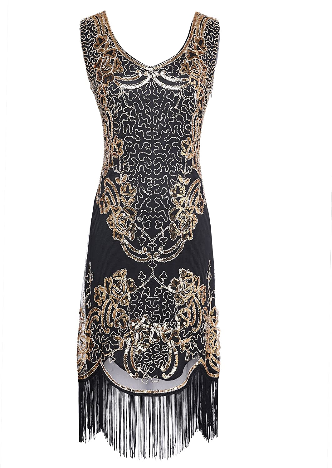 Price:$32.99    Women's Flapper Dress 1920s V Neck Beaded Fringed Great Gatsby Dresses  Clothing