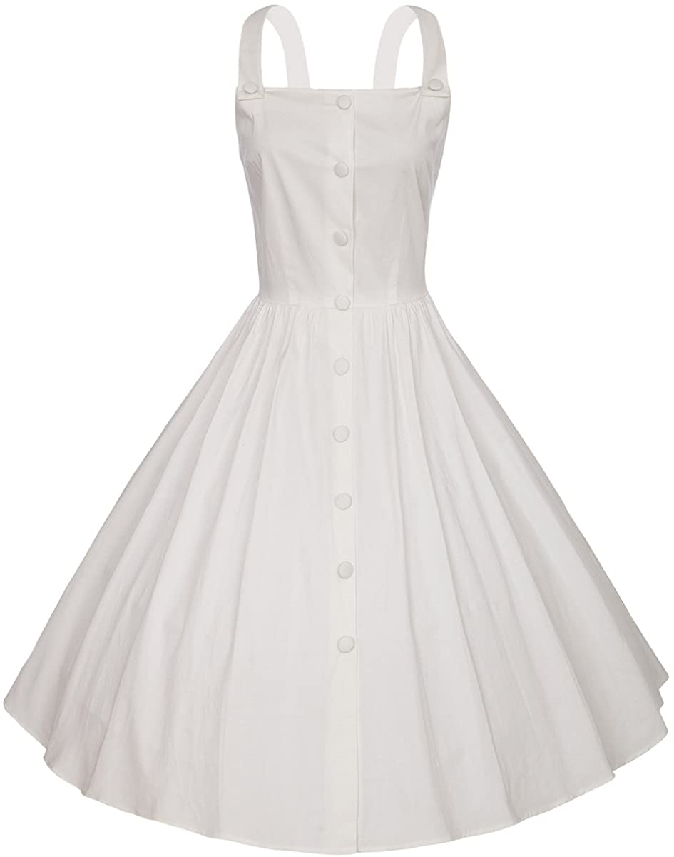 Price:$30.18    Tecrio Women's 50s 60s Vintage Solid Rockabilly Sleeveless Strappy Swing Dress  Clothing