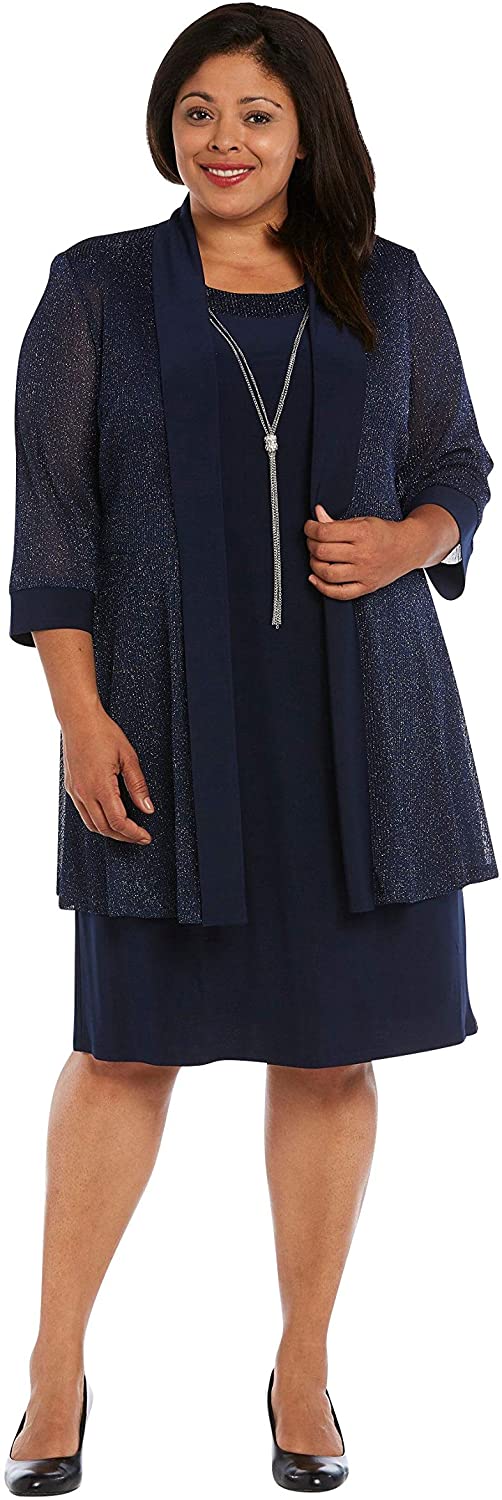 Price:$59.40 R&M Richards Womens Plus 2PC Metallic Dress with Jacket at Amazon Women’s Clothing store