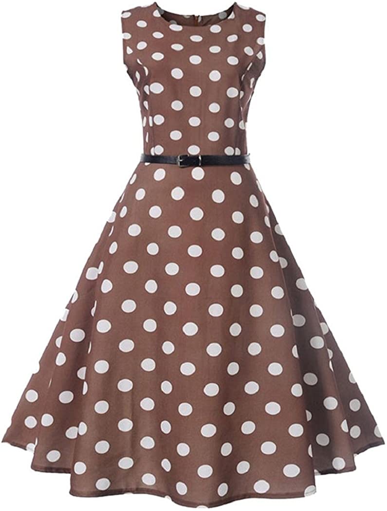 Price:$7.69    Dresses for Women Boatneck Sleeveless Floral Print Slim Cocktail Swing Dress Vintage Tea Dress with Belt  Clothing