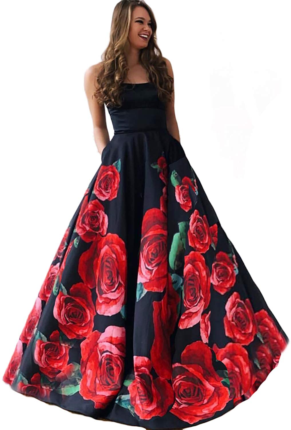 Price:$84.99    DarlingU Womens Prom Evening Dresses 2019 Long Pockets Formal Party Gown 4 Black-strapless  Clothing