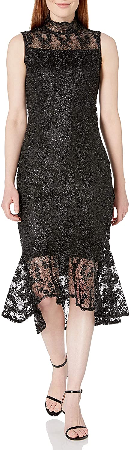 Price:$44.57 Calvin Klein Women's Sleeveless Mock Neck Lace Midi with Illusion Detail at Amazon Women’s Clothing store